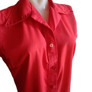 Large Vintage Chore Blouse 70's Sleeveless Women's Red Button-Up Frock Laura Mae